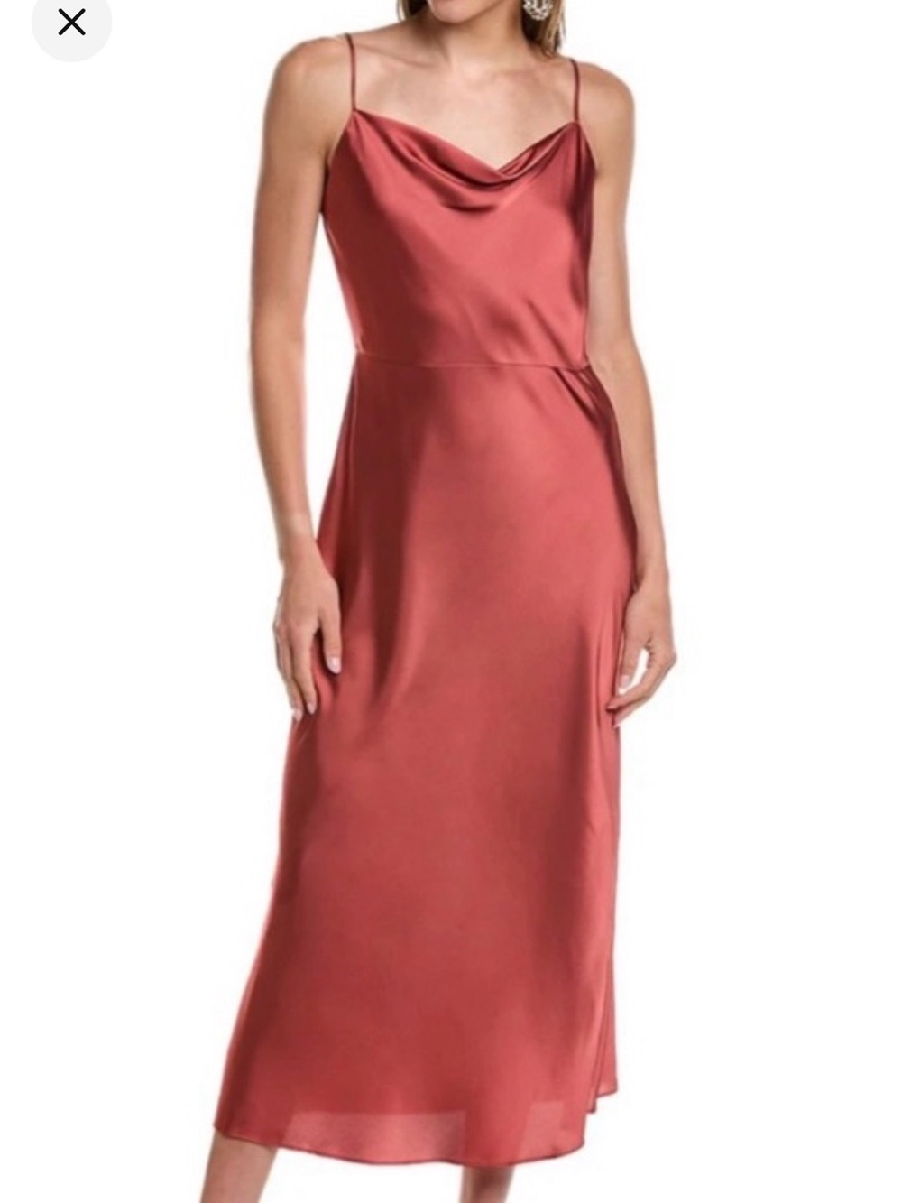 NWT Vince Satin Cowl Neck Midi Slip Dress Sz 2 Ruby River/Terracotta - Orig $395